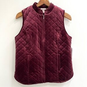 Chico's Quilted Velvet Vest Plum Wine Maroon Size 1 US Small NWT